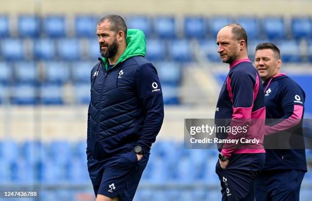 Rome , Italy - 24 February 2023; Head coach Andy Farrell, left, and assistant coach Mike Catt during the Ireland rugby captain's run at the Stadio...