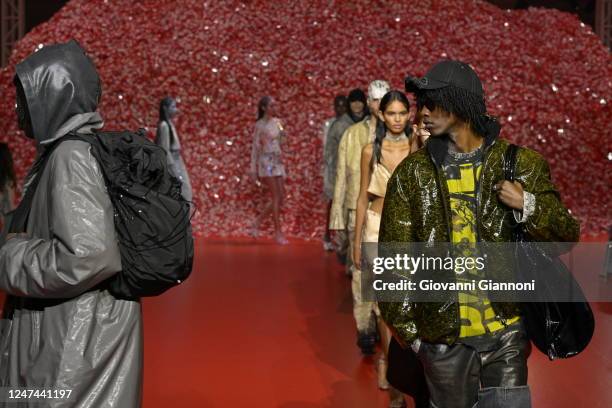 Model on the runway at Diesel Fall 2023 Ready To Wear Fashion Show on February 22, 2023 in Milan, Italy. Diesel presented a co-ed collection for Fall...