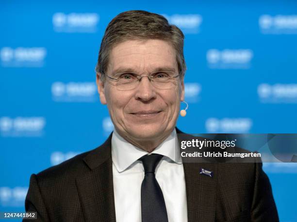 Dr. Hans-Ulrich Engel, CFO of the chemical company BASF speaks during the company's annual press conference to present the 2022 financial report on...