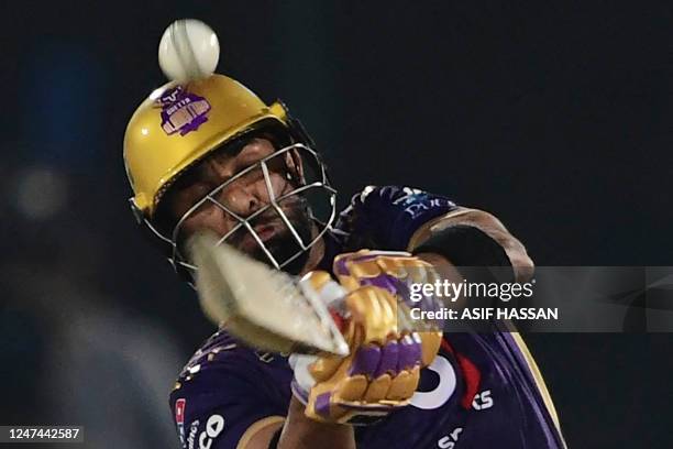 Quetta Gladiators' Pakistani cricketer Iftikhar Ahmed plays a shot during the Pakistan Super League T20 cricket match between Islamabad United and...