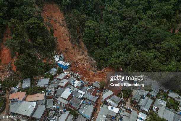 Damage from a landslide following heavy rain and flooding in Barra do Sahy, Sao Paulo state, Brazil, on Friday, Feb. 24, 2023. Heavy rains inundated...