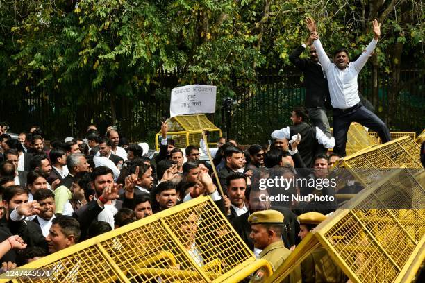 Advocates are taking out a protest rally against the state government demanding an 'Advocate Protection Act' in Jaipur, Rajasthan, India on Friday,...