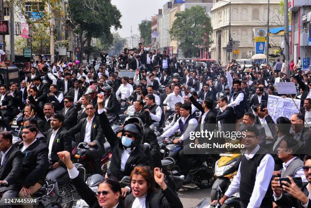 Advocates are taking out a protest rally against the state government demanding an 'Advocate Protection Act' in Jaipur, Rajasthan, India on Friday,...