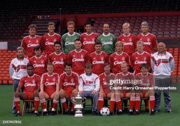 Liverpool line up for a team photograph at Anfield on July 31, 1989 in Liverpool, England. Back row : Jan Molby, Gary Gillespie, Mike Hooper, Gary...