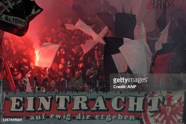 Eintracht Frankfurt supporters during the UEFA Champions League Round of 16 match between Eintracht Frankfurt and SSC Napoli at Germany's Bank Park...