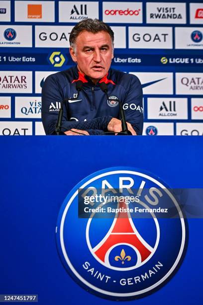 Christophe GALTIER head coach of Paris Saint Germain at a press conference after the training session of Paris Saint-Germain at Parc des Princes on...