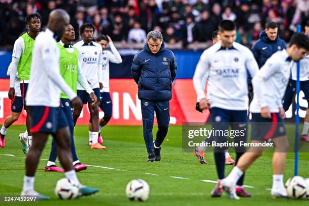 Christophe GALTIER head coach of Paris Saint Germain during the training session of Paris Saint-Germain at Parc des Princes on February 24, 2023 in...