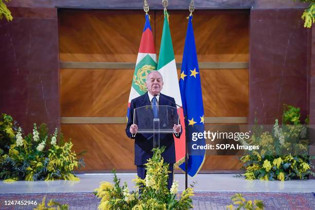 Gianni Letta, President of the Commission examining the Marisa Bellisario Award, speaks at the ceremony for the 35th year of the establishment of the...