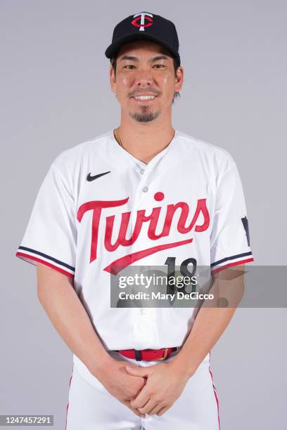 Kenta Maeda of Minnesota Twins poses for a photo during the Minnesota Twins Photo Day at Lee County Sports Complex on Friday, February 24, 2023 in...