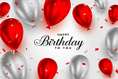 happy birthday red and white shiny balloons background