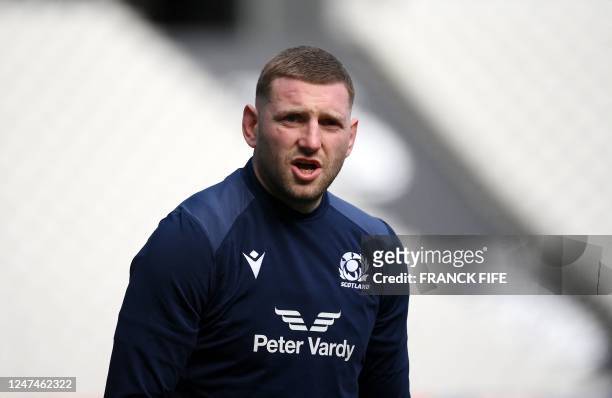 Scotland's fly half Finn Russel takes part in a captain's run training session at the Stade de France in Saint-Denis, outside Paris, on February 25...