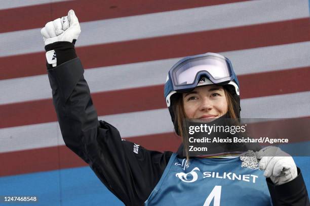 Jaelin Kauf of Team United States wins the silver medal during the FIS Freestyle World Ski Championships Men's and Women's Moguls on February 25,...