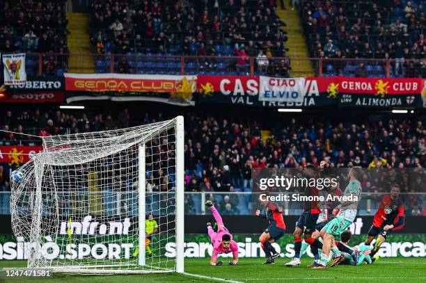 Radu Dragusin of Genoa scores a goal during the Serie B match between Genoa CFC and Spal at Stadio Luigi Ferraris on February 25, 2023 in Genoa,...