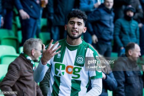 Ricardo Pepi of FC Groningen celebrates his good, 2-0 during the Dutch premier league match between FC Groningen and Excelsior at Euroborg stadium on...