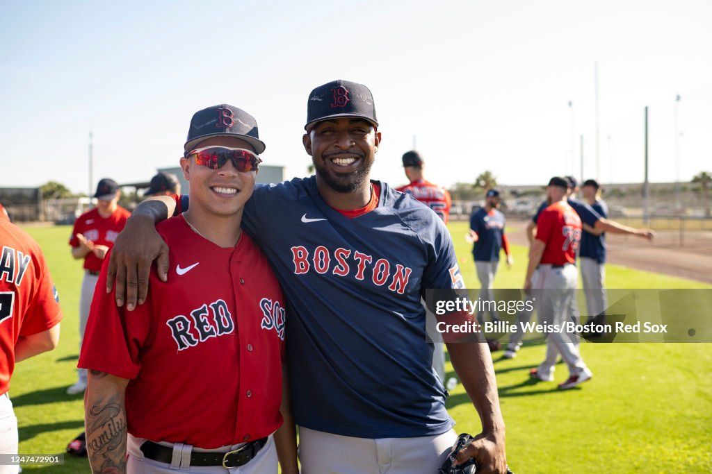 Oddanier Mosqueda and Joely Rodriguez of the Boston Red Sox pose