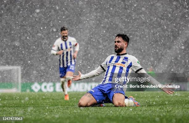 Marco Richter of Hertha BSC celebrates with teammates after scoring his team's first goal during the Bundesliga match between Hertha BSC and FC...