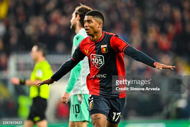 Eddie Salcedo of Genoa celebrates after scoring a goal during the Serie B match between Genoa CFC and Spal at Stadio Luigi Ferraris on February 25,...