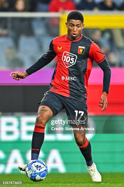 Eddie Salcedo of Genoa in action during the Serie B match between Genoa CFC and Spal at Stadio Luigi Ferraris on February 25, 2023 in Genoa, Italy.