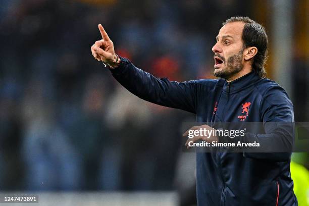 Alberto Gilardino head coach of Genoa reacts during the Serie B match between Genoa CFC and Spal at Stadio Luigi Ferraris on February 25, 2023 in...