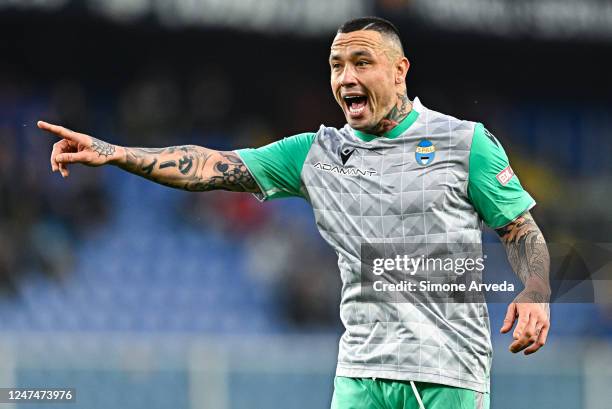 Radja Nainggolan of Spal reacts during the Serie B match between Genoa CFC and Spal at Stadio Luigi Ferraris on February 25, 2023 in Genoa, Italy.