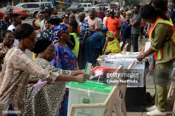 Voters queue to vote during the 2023 Presidential and National Assembly Elections in Ikeja, Lagos, Nigeria, on Saturday, February 25, 2023.