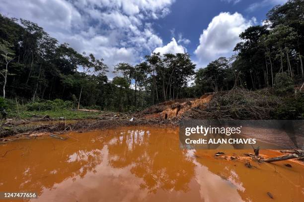 Picture of an illegal mining camp, known as garimpo, taken during an operation by the Brazilian Institute of Environment and Renewable Natural...