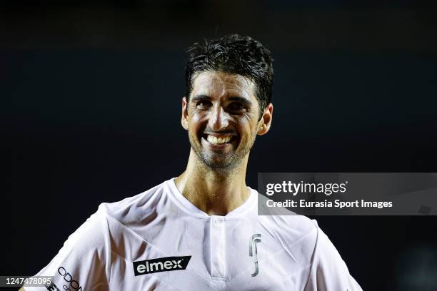 Thomaz Bellucci of Brazil reacts after a match against Sebastian Baez of Argentina during day three of ATP 500 Rio Open presented by Claro at Jockey...