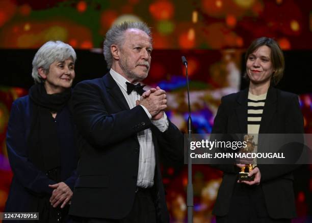 French director Nicolas Philibert receives the "Golden Bear for Best Film" for the film "Sur l'Adamant" during the award ceremony of the 73rd...