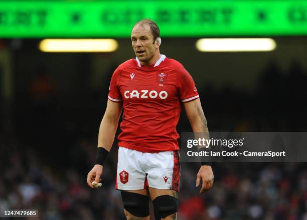 Wales Alun Wyn Jones in action during the Six Nations Rugby match between Wales and England at Principality Stadium on February 25, 2023 in Cardiff,...