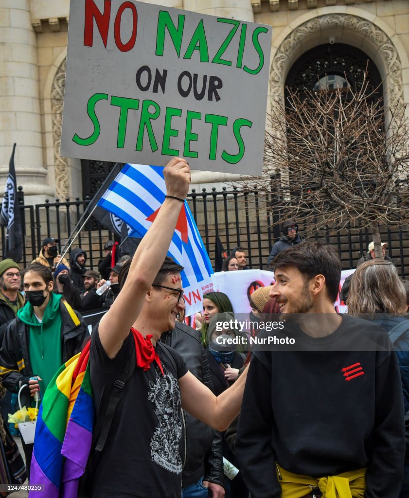 Anti Rofia Anti-fascist and anti-racists organizations protest before the start ...