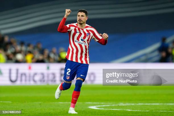 Jose Maria Gimenez centre-back of Atletico de Madrid and Uruguay celebrates after scoring his sides first goal during the LaLiga Santander match...