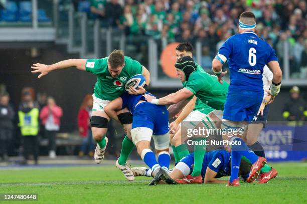 Peter OMahony in action during the 2023 Guinness Six Nations Rugby Championship match between Italy and Ireland at the Olimpic Stadium in Rome,...