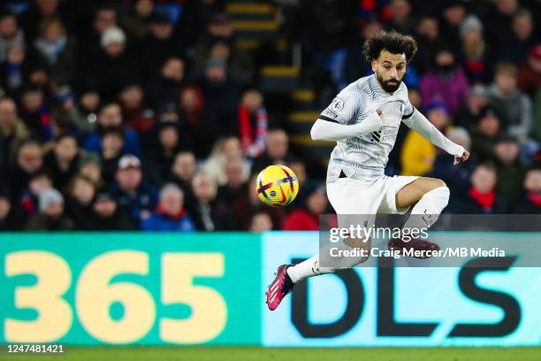 Mohamed Salah of Liverpool in action during the Premier League match between Crystal Palace and Liverpool FC at Selhurst Park on February 25, 2023 in...