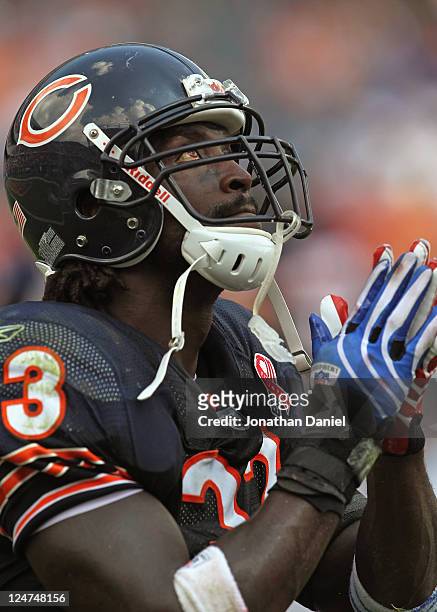 Charles Tillman of the Chicago Bears walks off of the field near the end of a game against the Atlanta Falcons at Soldier Field on September 11, 2011...