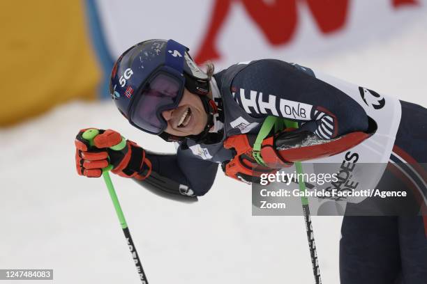 Henrik Kristoffersen of Team Norway reacts during the Audi FIS Alpine Ski World Cup Men's Giant Slalom on February 25, 2023 in Palisades Tahoe, USA.