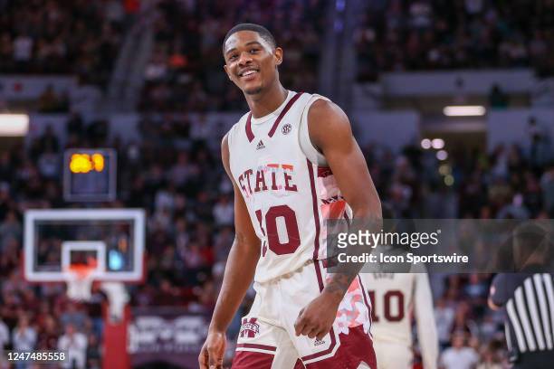 Mississippi State Bulldogs guard Shawn Jones Jr. Celebrates with the student section during the game between the Mississippi State Bulldogs and the...