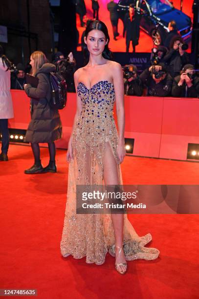 Angelina Frerk attends the Berlinale closing night and Golden Bear Award ceremony red carpet during the 73rd Berlinale International Film Festival...