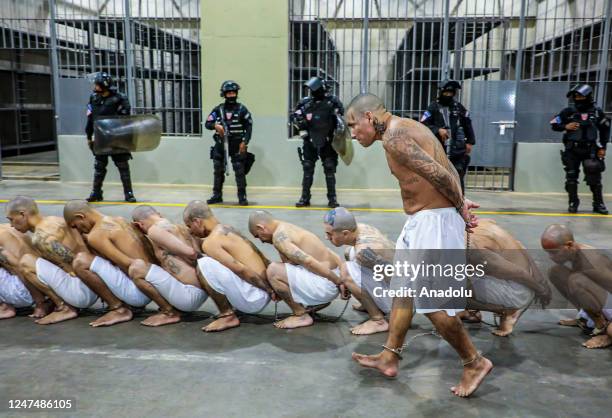 The arrival of inmates belonging to the MS-13 and 18 gangs to the new prison "Terrorist Confinement Centre" , in Tecoluca, 74 km southeast of San...