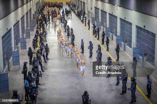 The arrival of inmates belonging to the MS-13 and 18 gangs to the new prison "Terrorist Confinement Centre" , in Tecoluca, 74 km southeast of San...
