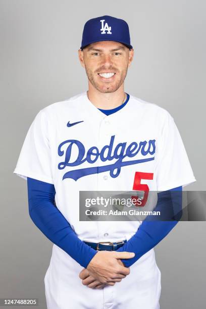 Freddie Freeman of the Los Angeles Dodgers poses for a photo during the Los Angeles Dodgers Photo Day at Camelback Ranch-Glendale on Wednesday,...