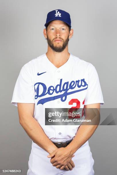 Clayton Kershaw of the Los Angeles Dodgers poses for a photo during the Los Angeles Dodgers Photo Day at Camelback Ranch-Glendale on Wednesday,...