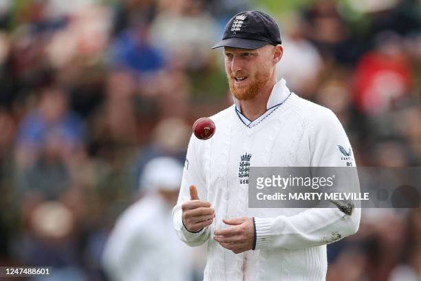 England's captain Ben Stokes is seen during day three of the second cricket Test match between New Zealand and England at the Basin Reserve in...