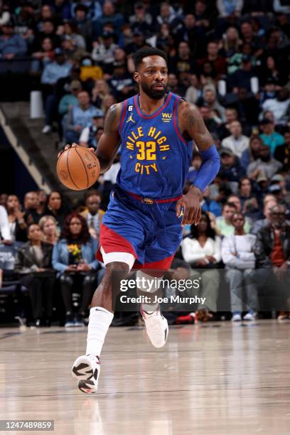 Jeff Green of the Denver Nuggets handles the ball during the game against the Memphis Grizzlies on February 25, 2023 at FedExForum in Memphis,...