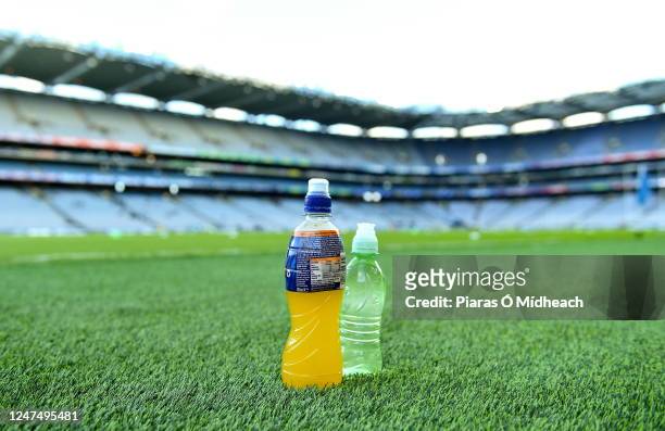 Dublin , Ireland - 25 February 2023; Sports drinks pitchside before the Allianz Hurling League Division 1 Group B match between Dublin and Tipperary...