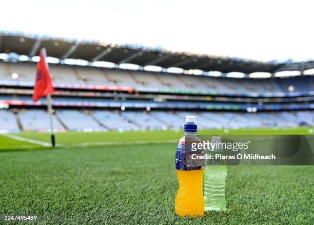Dublin , Ireland - 25 February 2023; Sports drinks pitchside before the Allianz Hurling League Division 1 Group B match between Dublin and Tipperary...