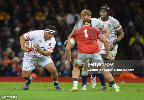 Englands's Mako Vunipola in action during the Six Nations Rugby match between Wales and England at Principality Stadium on February 25, 2023 in...