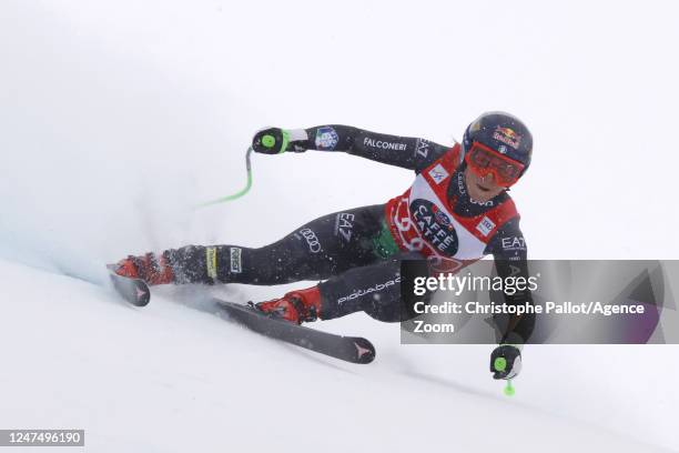 Sofia Goggia of Team Italy in action during the Audi FIS Alpine Ski World Cup Women's Downhill on February 26, 2023 in Crans Montana, Switzerland.