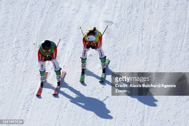 Sixtine Cousin of Team Switzerland, Talina Gantenbein of Team Switzerland competes during the FIS Freestyle World Ski Championships Ski Cross on...