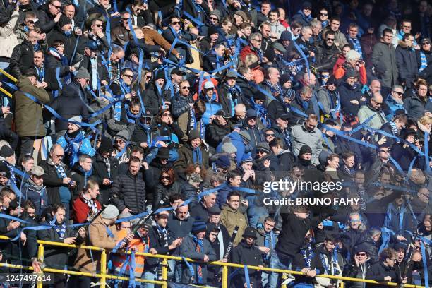 Supporters pictured during a soccer match between Club Brugge KV and KAA Gent, Sunday 26 February 2023 in Brugge, on day 27 of the 2022-2023 'Jupiler...