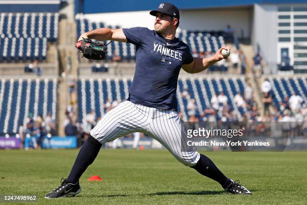 Carlos Rodón of the New York Yankees throws during Spring Training at George M. Steinbrenner Field on February 20, 2023 in Tampa, Florida.